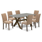 East West Furniture X796Ab747-7 7 Piece Modern Dining Table Set Consist Of A Rectangle Wooden Table With X-Legs And 6 Light Sable Linen Fabric Upholstered Chairs, 36X60 Inch, Multi-Color