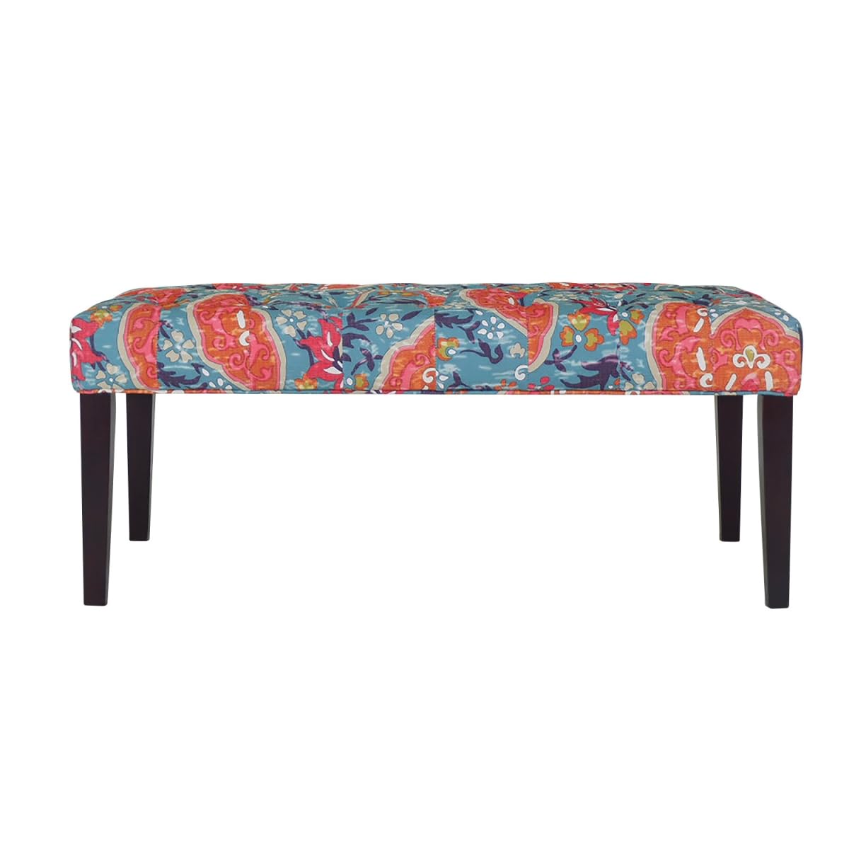 HomeRoots 483937 17.5 x 41.5 x 17.7 in. Aqua Red & Brown Paisley Medallion Upholstered Bench