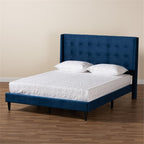 Baxton Studio Gothard Modern and Contemporary Navy Blue Velvet Fabric Upholstered and Dark Brown Finished Wood King Size Platform Bed