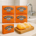 Sanitral Wright's Coal Tar Traditional Soap, (125g), Pack of 4+ Natural Wooden Bamboo Soap Dish Storage Holder (SET OF 2)