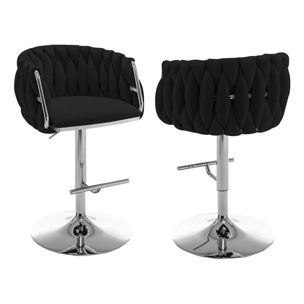 Best Quality Furniture Black Adjustable Velvet Barstools With Gold Chrome (Set Of 2)
