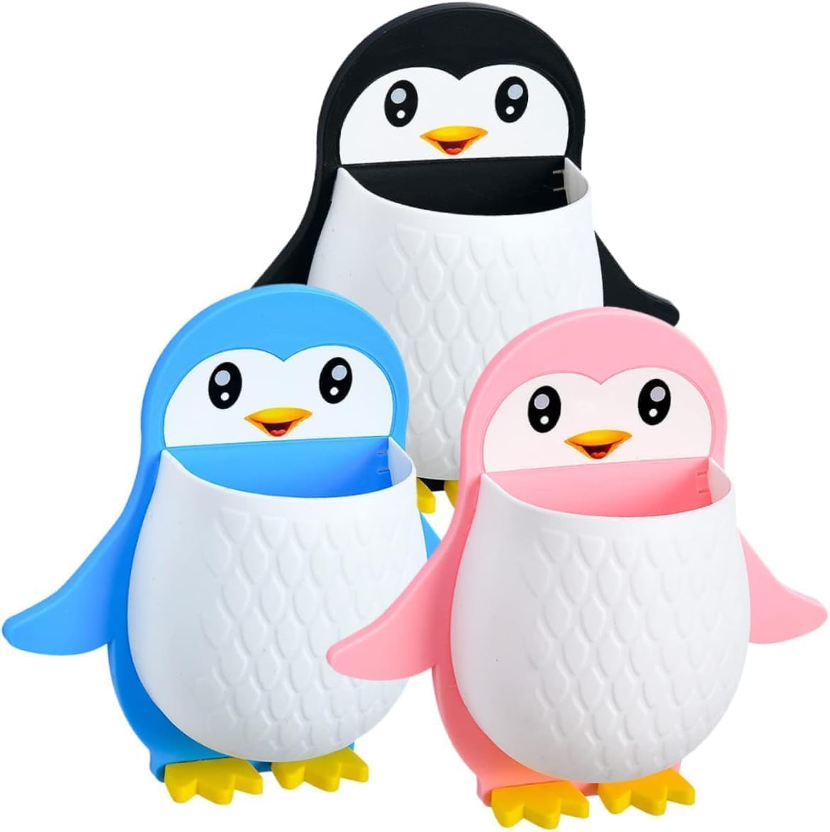 MARKWELL Penguin Shaped Wall Mounted Holder, Self Adhesive Storage Organizer for Bathroom, Toothbrush and Brush Stand,Multipurpo