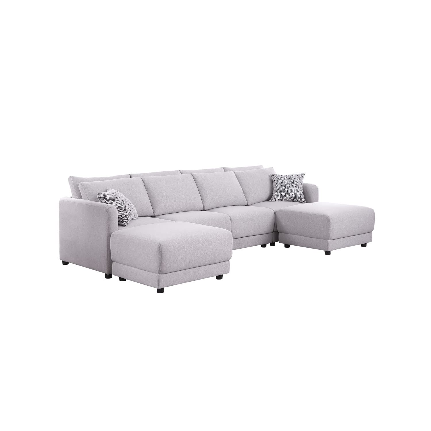 Lilola Home Penelope Light Gray Linen Fabric 4-Seater Sofa with 2 Ottoman and Pillows