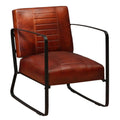 vidaXL Industrial-Style Lounge Chair - Brown Goat Leather Seat, Foam-Padded Comfort, Rugged Design, Easy Assembly, Sturdy Steel 