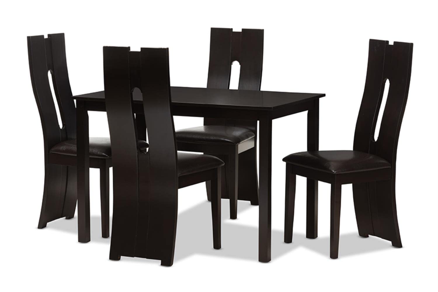 Baxton Studio Alani Modern and Contemporary Dark Brown Faux Leather Upholstered 5-Piece Dining Set Brown//Medium Wood/Contemporary/Table/Faux Leather/Solid Rubber Wood/Foam