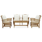 vidaXL 5 Piece Patio Lounge Set with Acacia Wood Construction, Cream White Cushions, Spacious Table & Comfortable Seating - Outdoor Garden Furniture