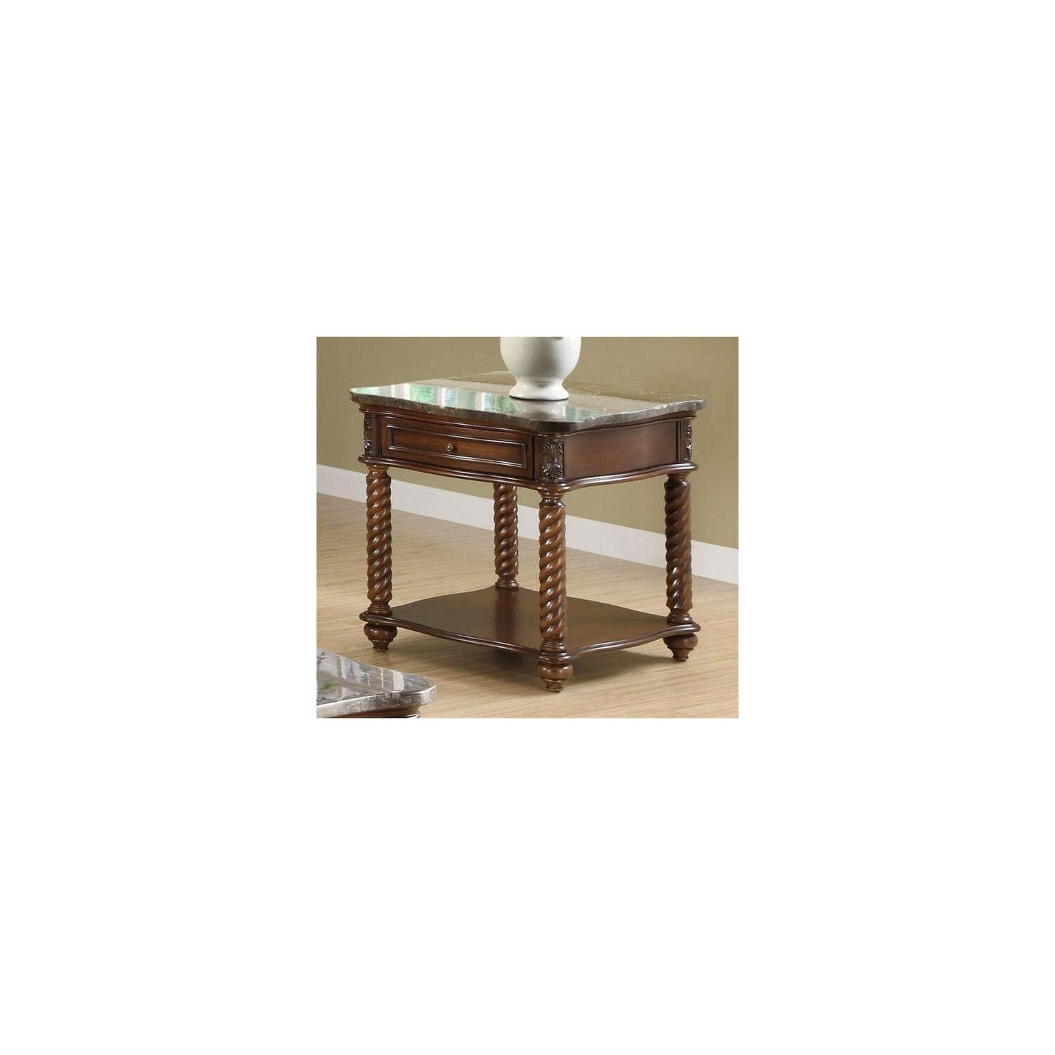 Benjara Benzara End Table With Marble Tabletop, Brown,