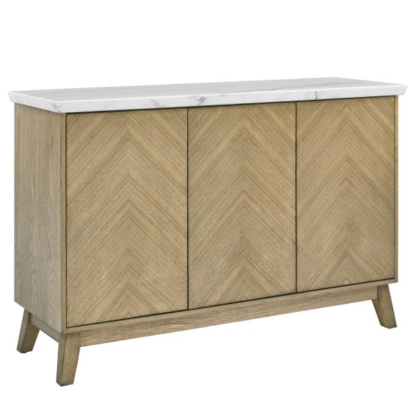 Steve Silver Furniture Vida Top Burnished Blonde, Mid-Century Modern, Unique Marble Veining, Ash Veneers, Soft-Close Doors Server, Brown