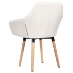 vidaXL Set of 2 Dining Chairs with Armrests, Cream Fabric Upholstery, Black Metal & Solid Beech Wood Legs