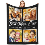 Yoke Style Custom Photo Blankets For Mom, Christmas Customized Throw Blankets With Pictures & Text, Personalized Birthday Gifts