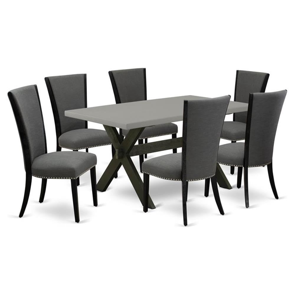 East West Furniture Modern Dining Table Set with Grey Linen Chairs and Wooden Table Grey/Wood