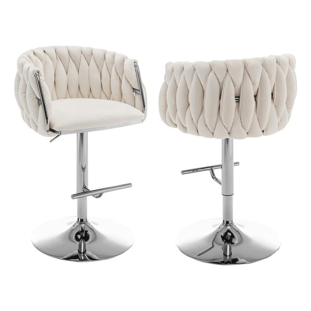 Best Quailty Furniture Cream Adjustable Velvet Barstools With Chrome (Set Of 2)