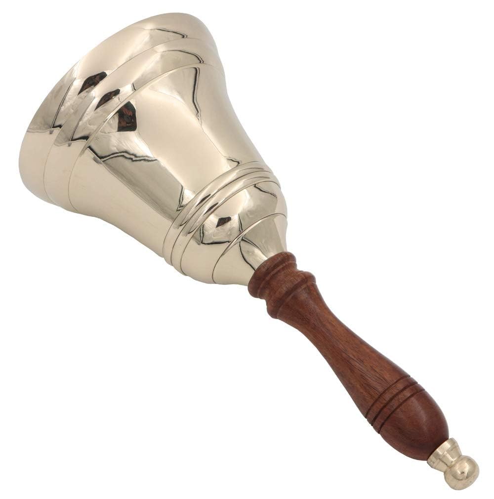 8.5'(H) 4'(D) Solid Brass Bell Quality Wooden Handle Bell Perfect For Dinner, Indoor, Outdoor, School, Bar, Reception, Last Or
