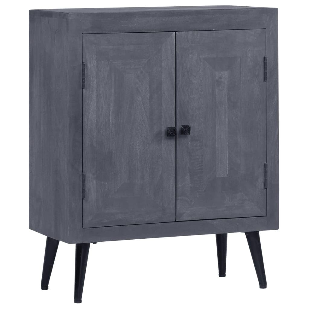 vidaXL Handcrafted Sideboard Solid Mango Wood - Combined Storage and Display Unit with Steel Legs and Retro Style, Grey