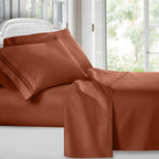 Clara Clark Bed Sheets, Premier 1800 Series 4 Piece Bed Sheet Set, Deep Pocket, Wrinkle, Fade, Stain Resistant, Luxury Soft Bedding Sheets & Pillowcases, Full, Burnt Sienna