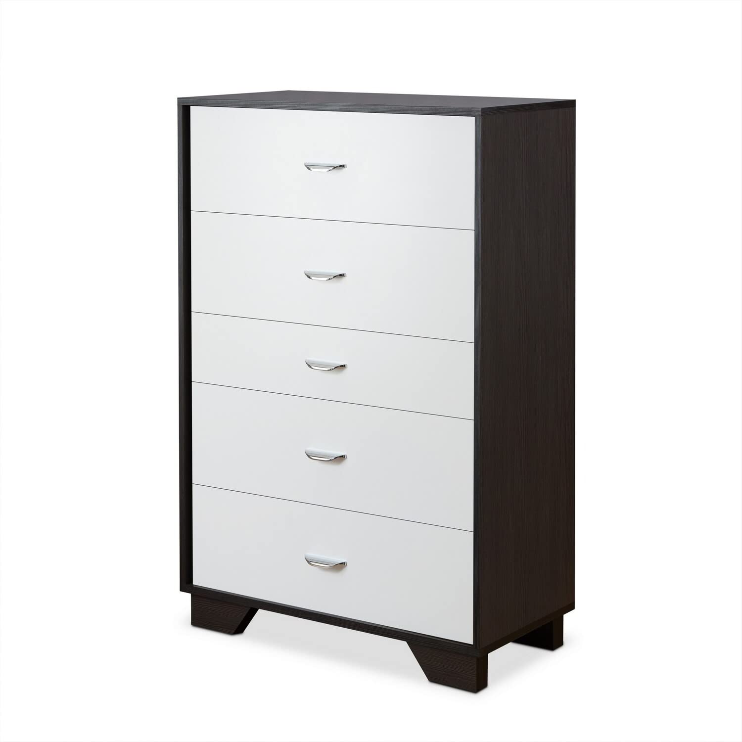 Benjara Benzara Wooden Chest With Five Drawers, White And Brown,