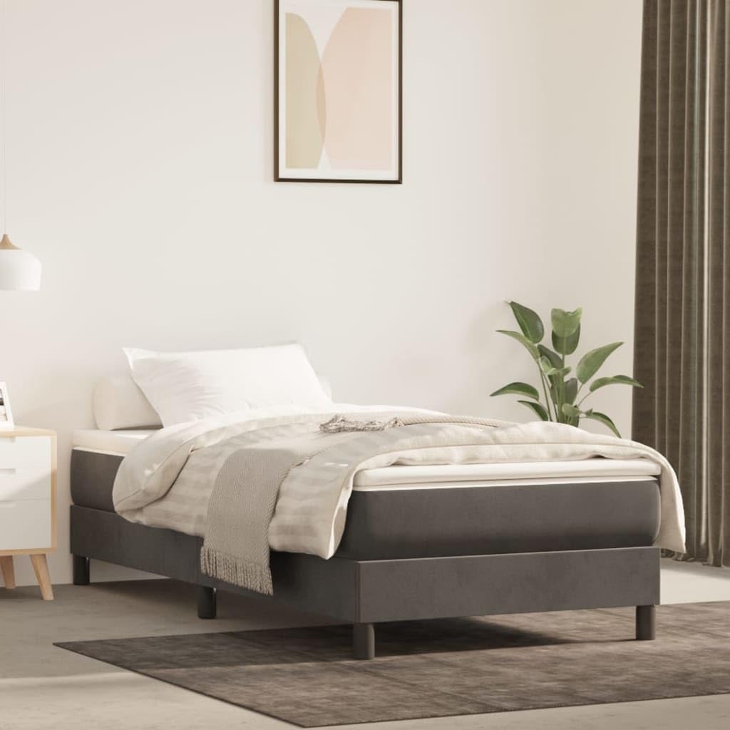 vidaXL Dark Gray Velvet Twin Box Spring Bed Frame – 39.4&quot;x74.8&quot; Size, Stylish Modern Design, Plywood and Engineered Wood Construction