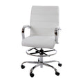 Flash Furniture Whitney Mid-Back Swivel LeatherSoft Drafting Chair with Padded Seat, Armrests, and Foot Ring, Adjustable Office Chair, White/Chrome