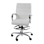 Flash Furniture Whitney Mid-Back Swivel LeatherSoft Drafting Chair with Padded Seat, Armrests, and Foot Ring, Adjustable Office Chair, White/Chrome