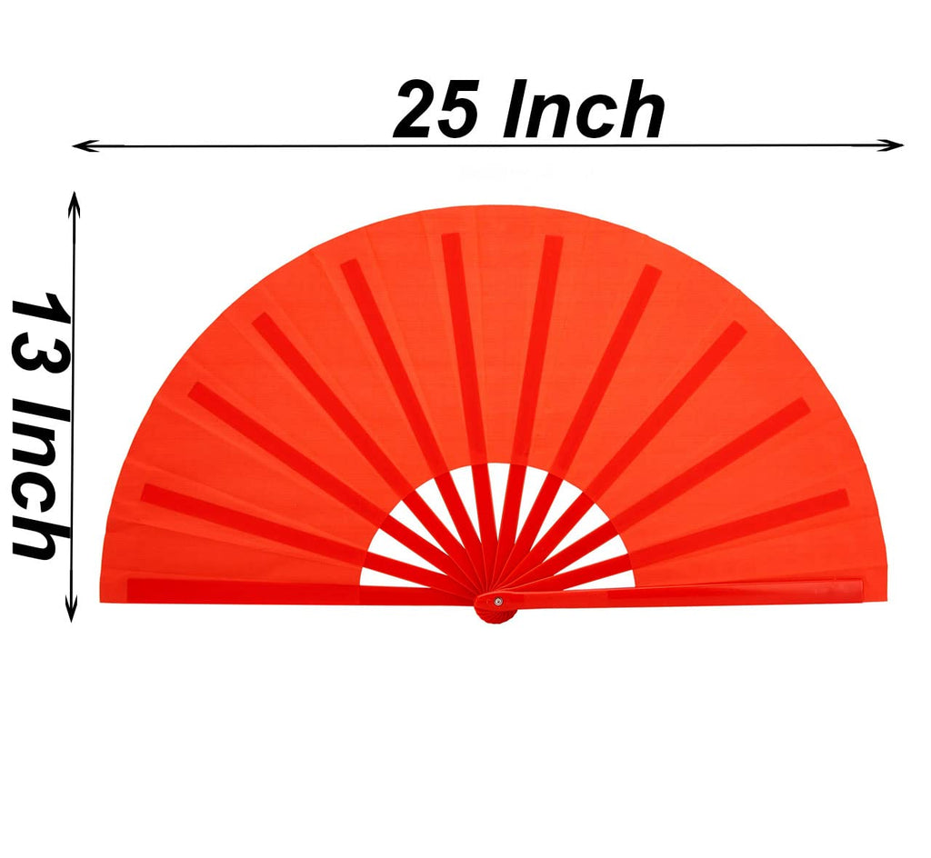 Honshen Dance Folding Hand Fan,13Inch Red Large Chinese Kung Fu Tai Chi Plastic-Nylon Hand Held Folding Fans For Men/Women(Dance