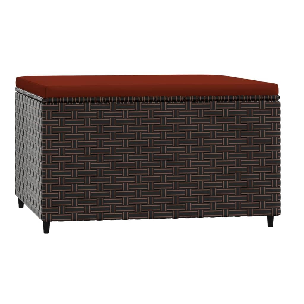 vidaXL Patio Footrest with Cushion Brown and Cinnamon Red - Weather-Resistant Poly Rattan Outdoor Footstool with Powder-Coated Steel Frame and Thick Padded Seat