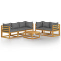 vidaXL Solid Acacia Wood Patio Lounge Set- 6 Piece Outdoor Furniture with Cushions and Coffee Table, Weather Resistant, Modular Design, Dark Grey
