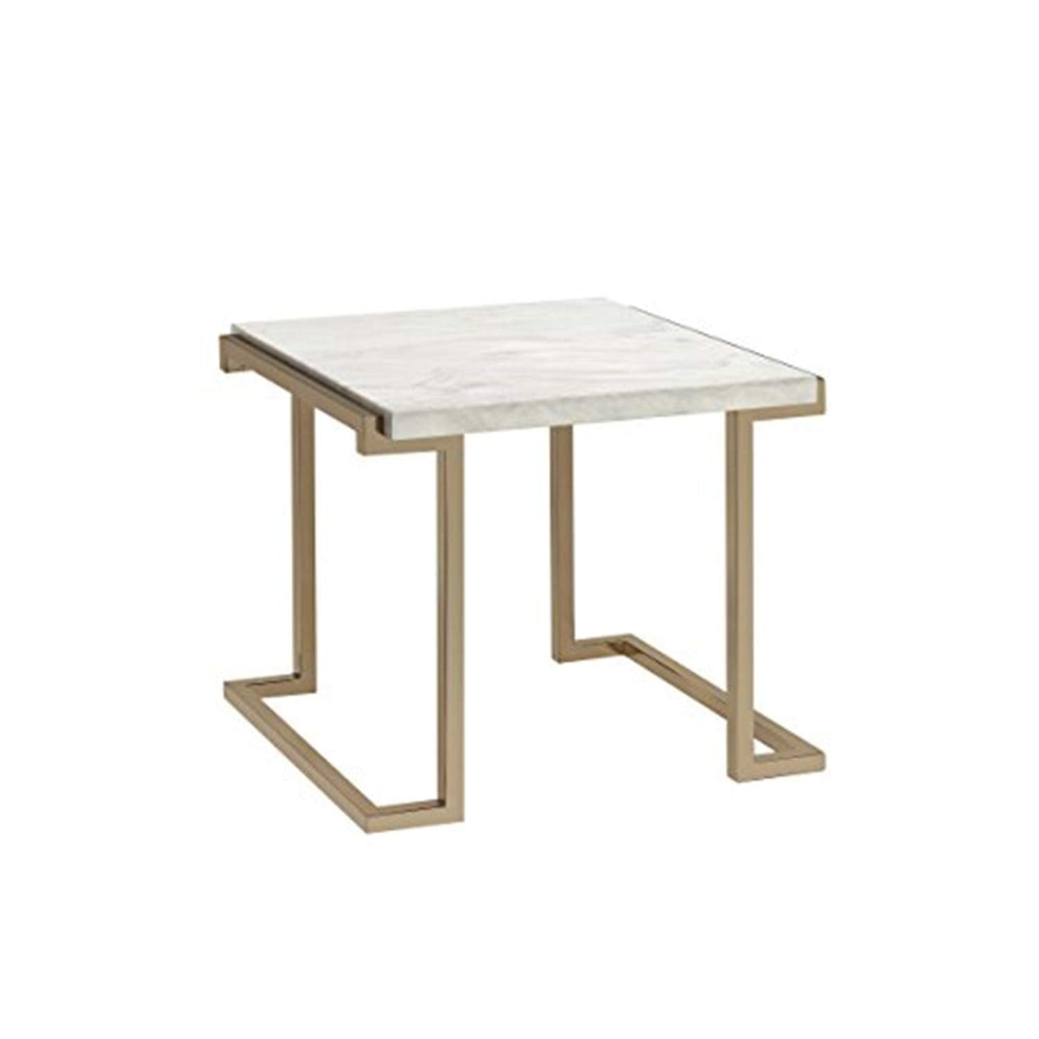 Acme Boice Ii Faux Marble Top End Table In Champagne Beige