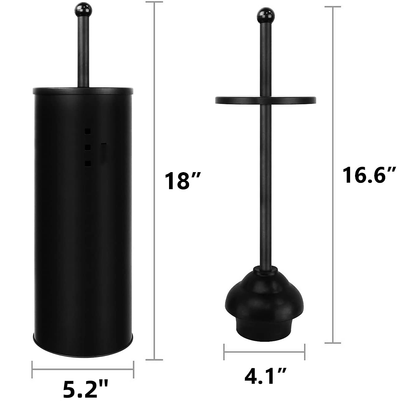 Black Toilet Plunger With Holder Bathroom Metal Canister Holder Drip Cup, Heavy Duty, Deep Cleaning