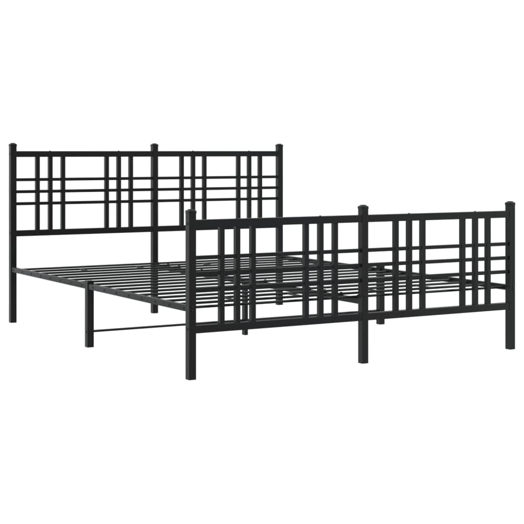 vidaXL Metal Double Bed Frame - Black Steel with Headboard/Footboard, 59.1x78.7 Mattress Compatible, Under-Bed Storage, Bedroom Furniture