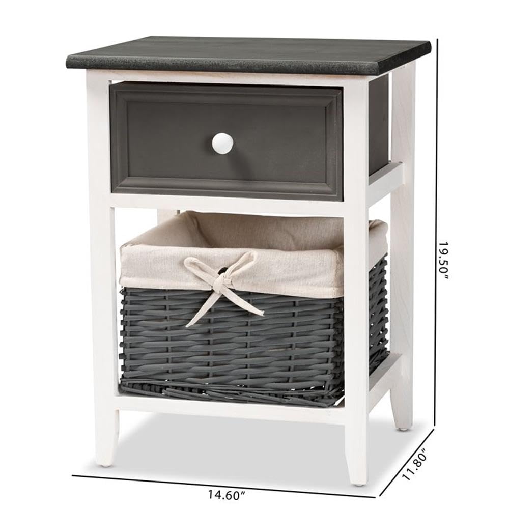 Baxton Studio Shadell Modern Transitional Two-Tone Dark Grey and White Finished Wood 1-Drawer Storage Unit with Basket