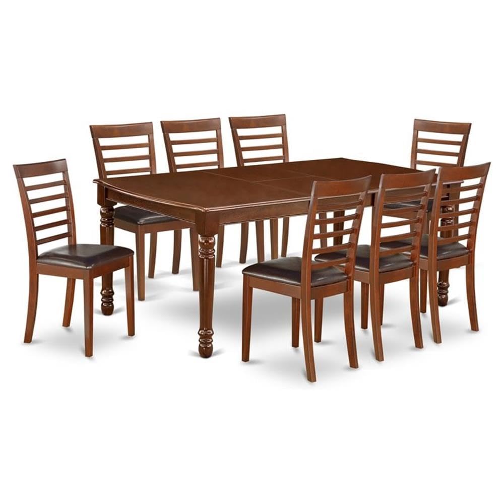 East West Furniture Doml9-Mah-Lc 9 Piece Dining Table Set Includes A Rectangle Dining Room Table With Butterfly Leaf And 8 Faux Leather Upholstered Chairs, 42X78 Inch, Mahogany