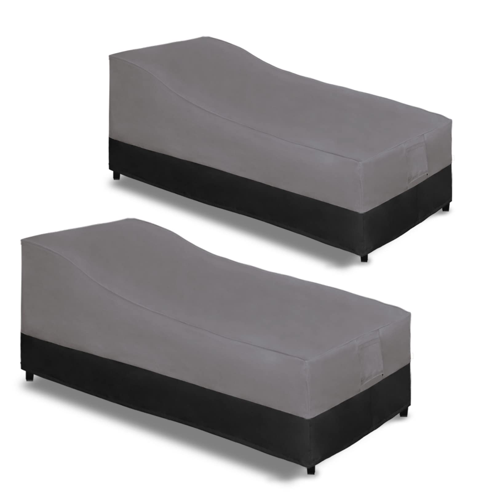 Easy-Going Waterproof Outdoor Chaise Lounge Cover, Heavy Duty Patio Lounge Chair Cover, Windproof Outdoor Furniture Cover With Air Vent 2 Pack-78Wx35.5Dx33H Inch, Gray/Black