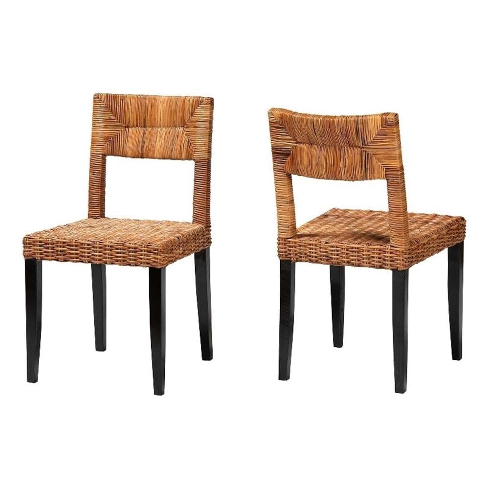 bali & pari Manrico 18.1&quot; Wood & Rattan Dining Chair in Dark Brown (Set of 2)