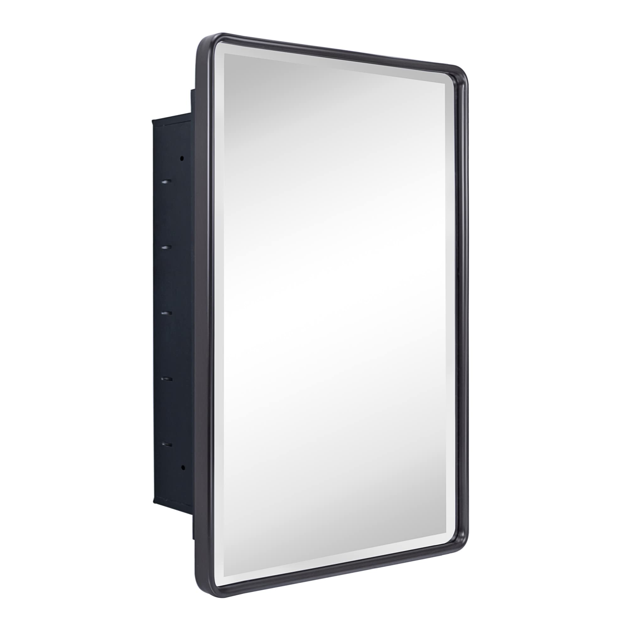 TEHOME Farmhouse Oil Rubbed Bronze Recessed Bathroom Medicine Cabinet with Mirror Rounded Rectangle Metal Framed Medicine Cabine