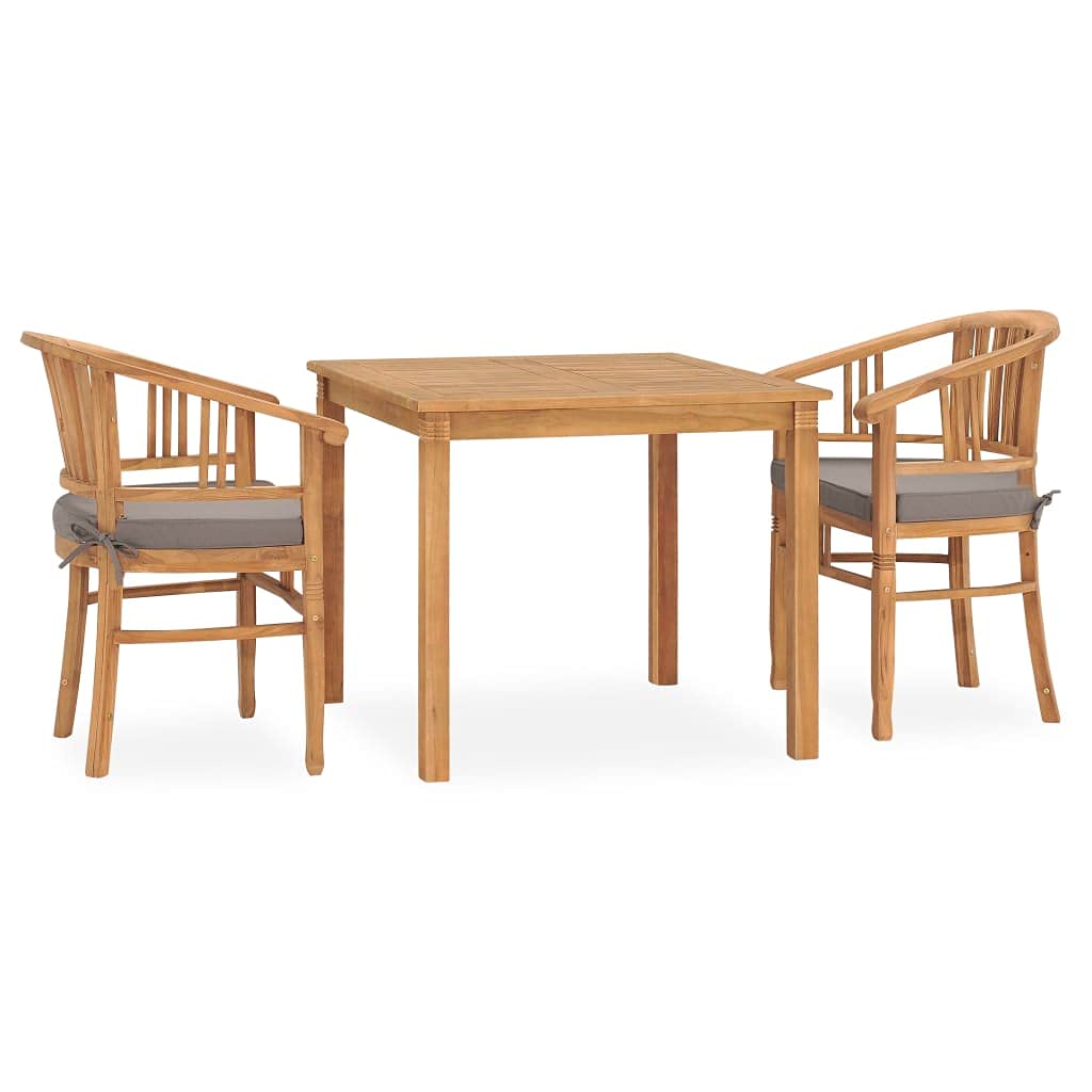 vidaXL Solid Teak Wood Patio Dining Set with Cushions 3 Piece Wooden Garden Outdoor Balcony Backyard Terrace Table Chair Dinner Furniture