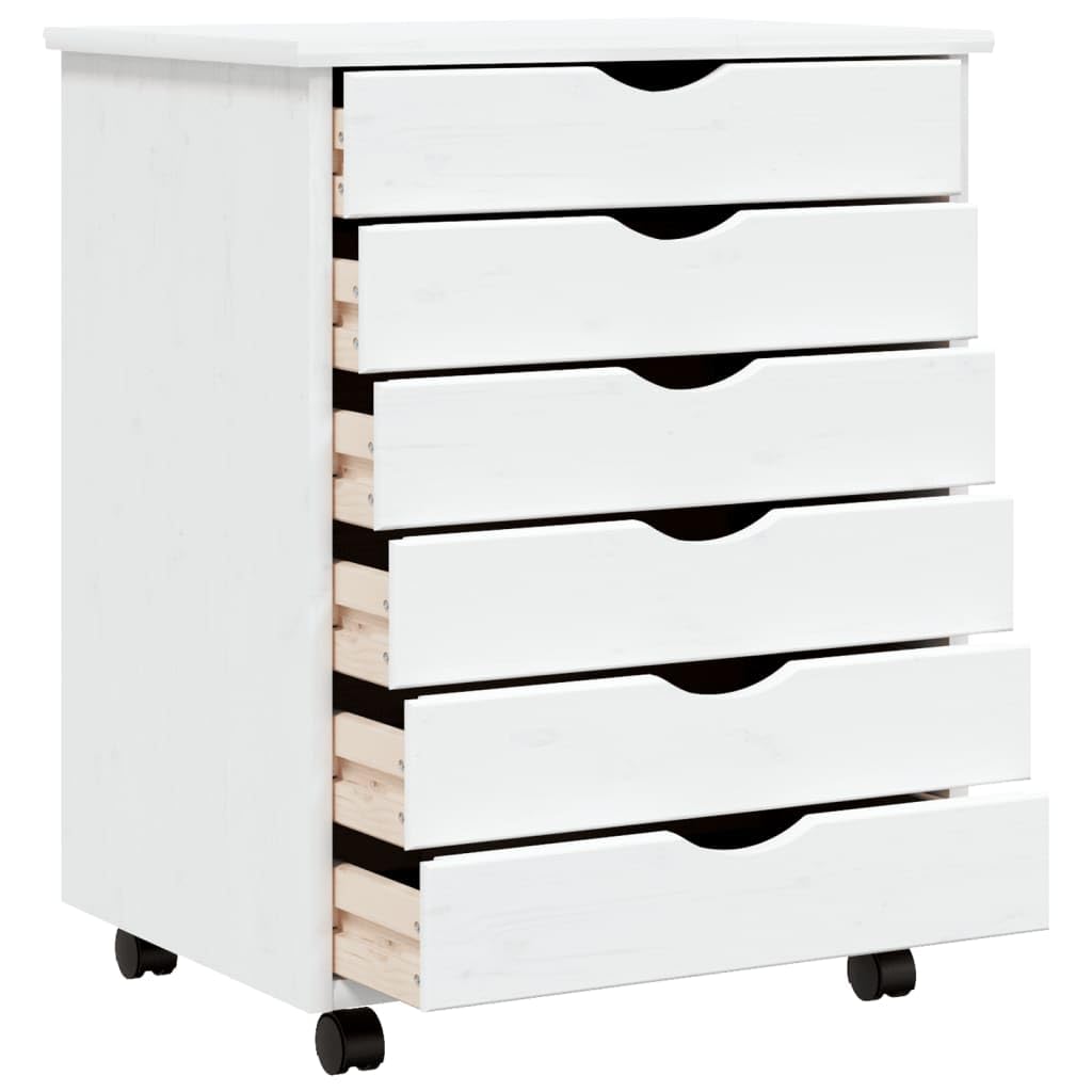 vidaXL MOSS 6-Drawer Chest, Solid Pine Wood Mobile File Cabinet, Storage Cabinet on Wheels, Chest of Drawers for Home Office, Easy Assembly & Maintenance, 20.9&quot;x15.4&quot;x25.8&quot;, White
