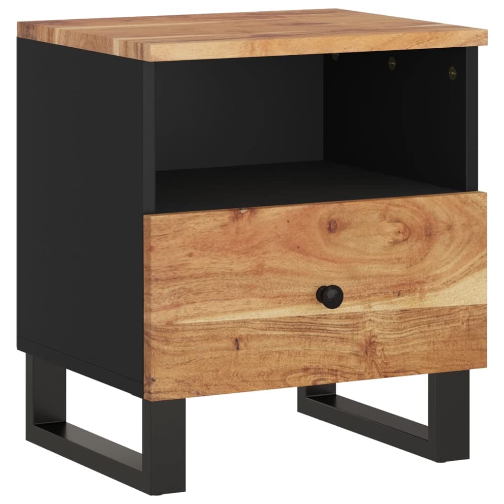 vidaXL Bedside Cabinet with Metal Legs, Solid Acacia Wood, Single Compartment & Drawer, Brown, Industrial Style Design