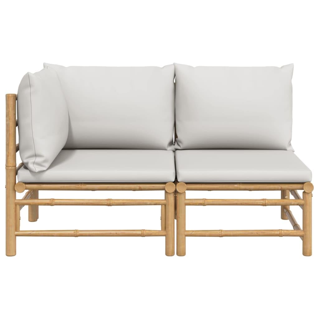 vidaXL Bamboo Patio Lounge Set with Light Gray Cushions – 2-Piece Comfortable Outdoor Furniture Set - Modular Design, Natural Material, Provider of Assembly Manual and Cushioned Seating.