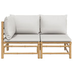 vidaXL Bamboo Patio Lounge Set with Light Gray Cushions – 2-Piece Comfortable Outdoor Furniture Set - Modular Design, Natural Material, Provider of Assembly Manual and Cushioned Seating.