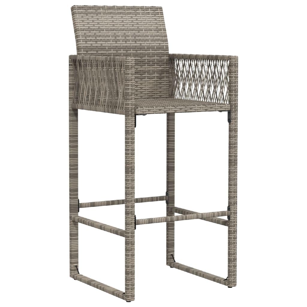 vidaXL Patio Bar Stools - Gray Poly Rattan Outdoor Garden Furniture, Set of 2-20.5" W x 22.8" D x 46.5" H - PE Rattan & Steel Frame, Weather-Resistant, UV-Resistant, Comfortable Armrest & ...