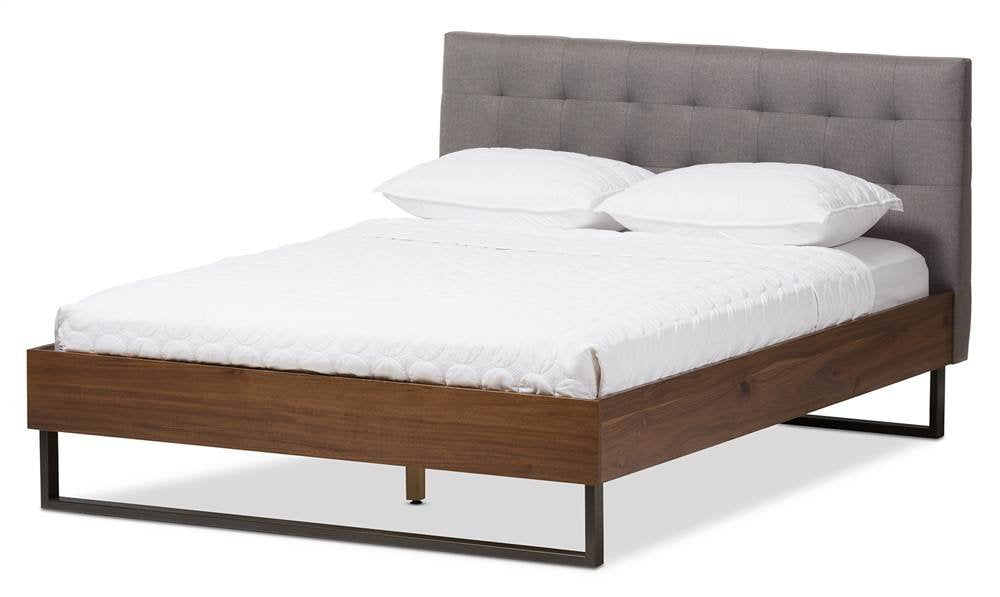 Baxton Studio Mitchell Tufted King Platform Bed in Gray and Brown