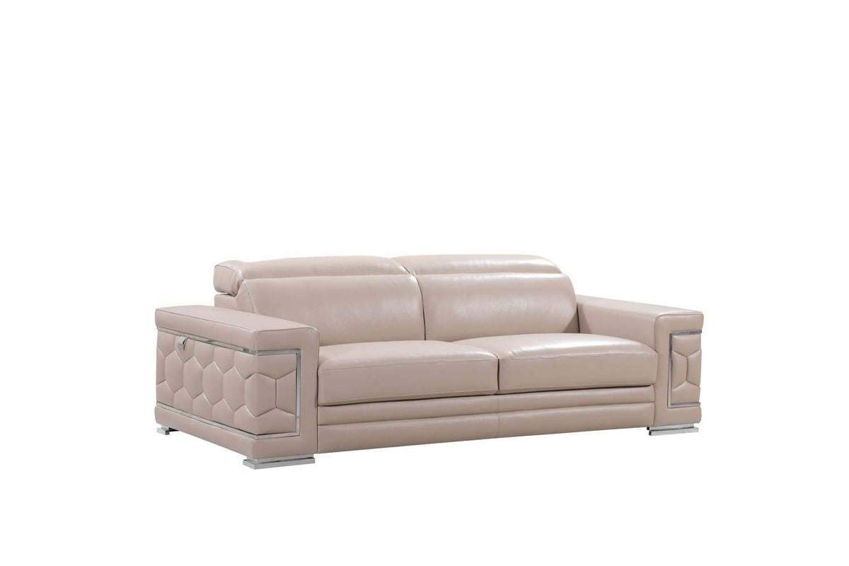 HomeRoots 29&quot; to 38&quot; Modern Beige Leather Sofa