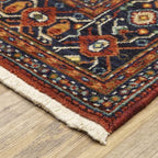 HomeRoots 509218 6 x 9 ft. Red Blue Ivory & Orange Oriental Power Loom Stain Resistant Rectangle Area Rug with Fringe