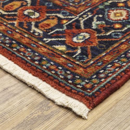 HomeRoots 509218 6 x 9 ft. Red Blue Ivory & Orange Oriental Power Loom Stain Resistant Rectangle Area Rug with Fringe