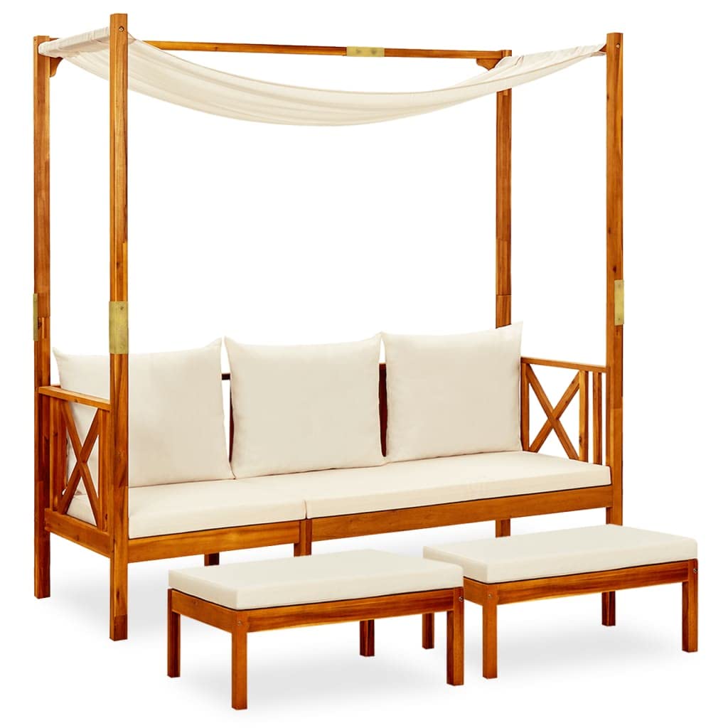 vidaXL Solid Acacia Wood Patio Bench with Canopy and Footrests Garden Outdoor Terrace Balcony Seat Seating Daybed Sunlounger Furniture