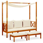 vidaXL Solid Acacia Wood Patio Bench with Canopy and Footrests Garden Outdoor Terrace Balcony Seat Seating Daybed Sunlounger Furniture