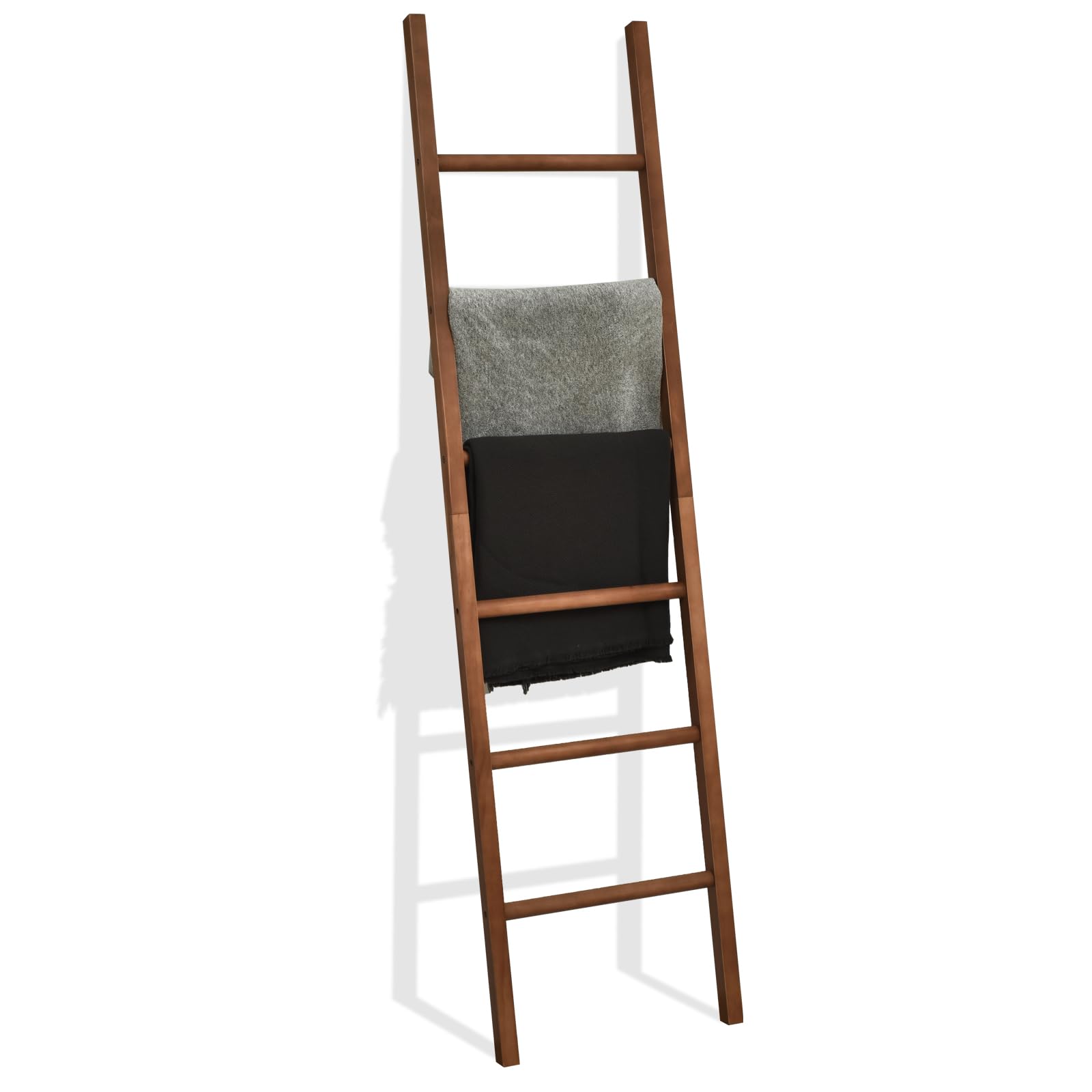FUIN 6ft Wooden Brown Blanket Ladder Living Room Decorative Wall Leaning Farmhouse Quilt Display Holder Rustic Wood Towel Rack f