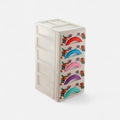 5Tier Plastic Desk Storage Drawer With Floral Print, Multicolour Handles, Organiser Cabinet