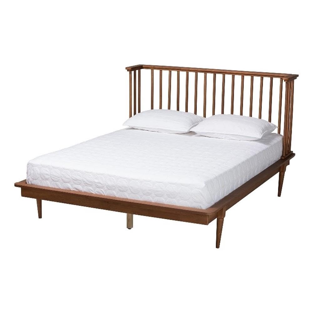 Baxton Studio Flint Mid-Century Modern Ash Walnut Finished Wood King Size Platform Bed