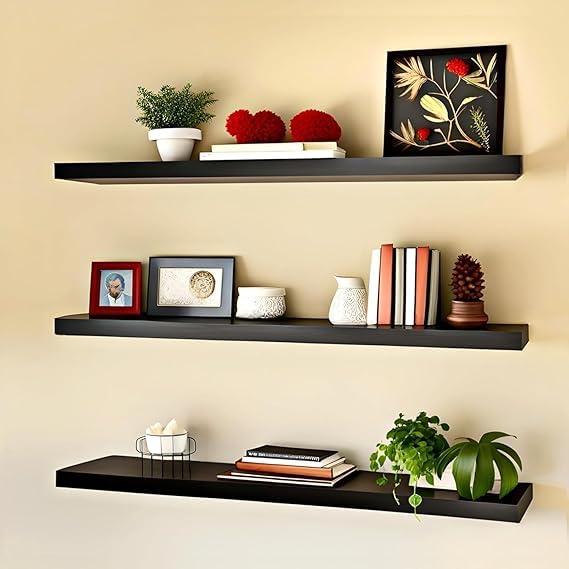 TAKME  Wall Mount Storage Rack,17 Inch Wall Shelf Set of 3, Rustic Wood Shelves for Wall Storage, Wall Mounted Wooden Display S